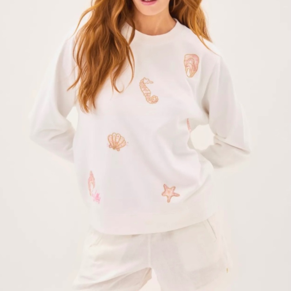 $90 Lilly Pulitzer Ballad Cotton Sweatshirt. XXL White Cool As Shell - NWT